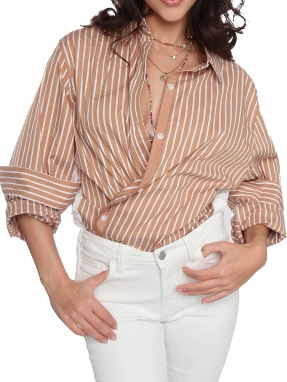 Romi Basha Mocha Selena Button Front Lace Back Top NWT One Size
